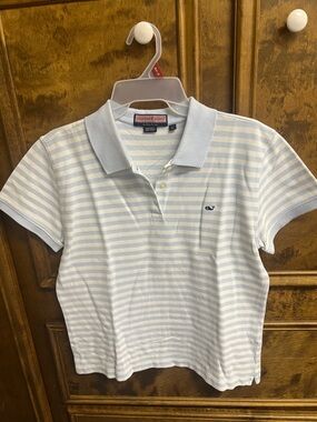 Vineyard Vines Women's Light Blue & White Striped Polo